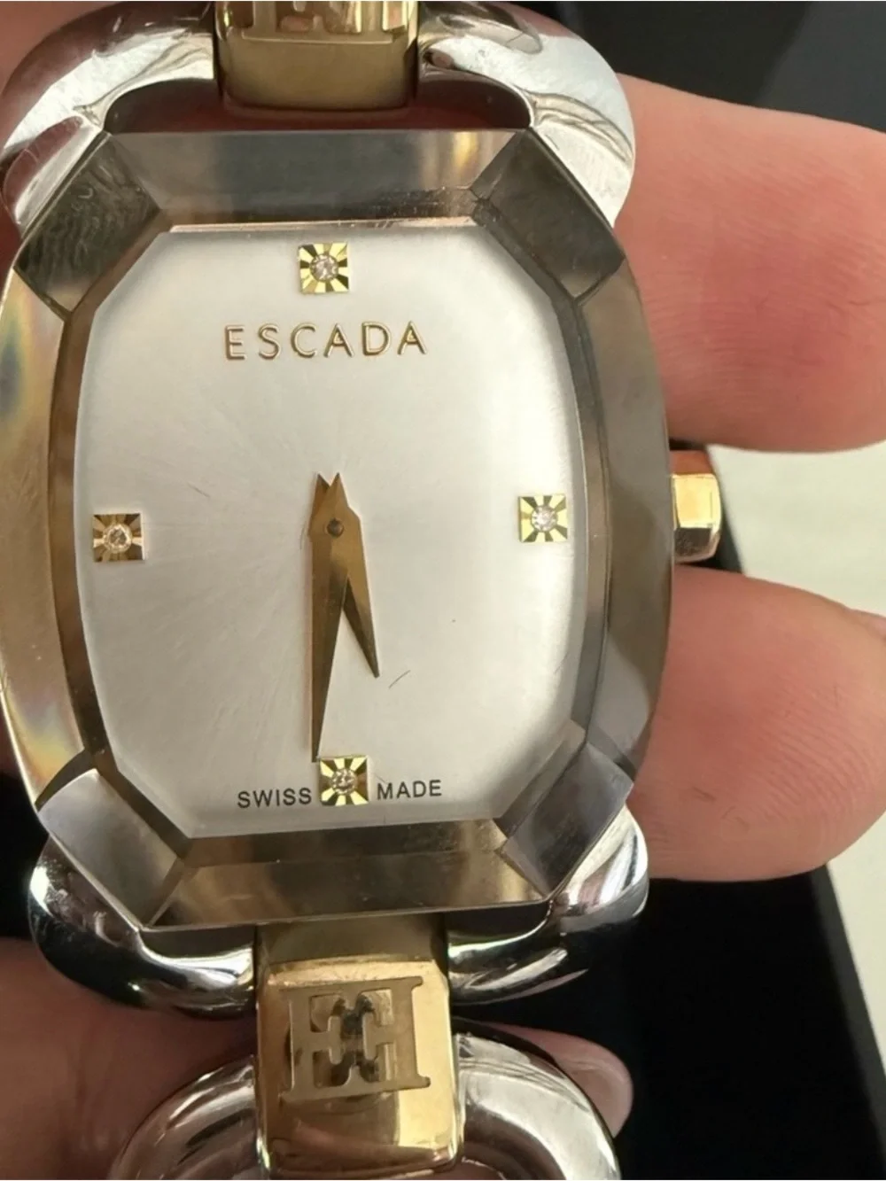 Escada Two-Tone Gold and Silver Link Bracelet Watch with White Dial